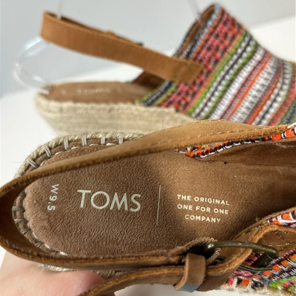 Toms Monica Wedge Espadrille Global Woven Sandals Size 9.5 Boho Hippie Festival